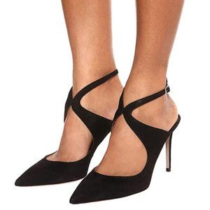 YDN Black Pointed Toe Ankle Strap Stiletto Heel Backless Slingback Cutout Sandal